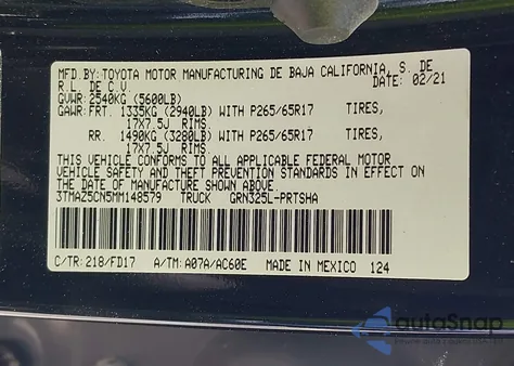 2021 Toyota Tacoma Trd Sport из США, поврежденный, VIN 3TMAZ5CN5MM148579